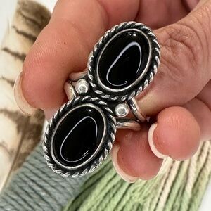 NWT Onyx Double Stone Oval Statement Hand Crafted Sterling Silver Ring Size 8.5